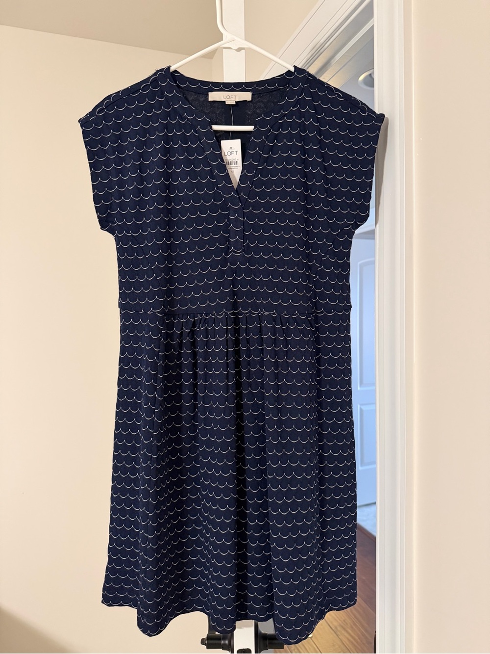 NWT Loft Navy Blue Scalloped Pattern Dress - size XS